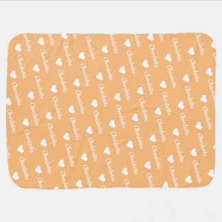 Cute Personalized Name Heart Pattern Peach Baby Blanket