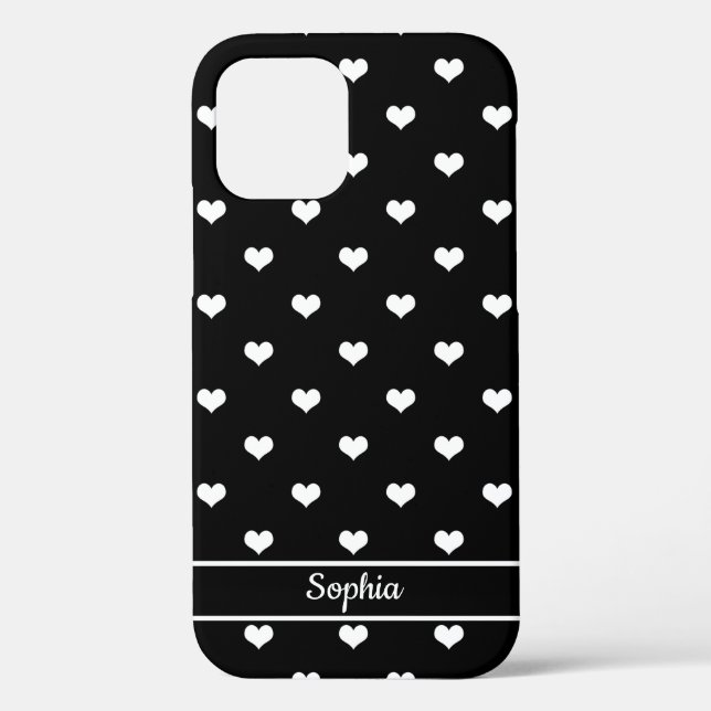 Cute personalized name hearts pattern black Case-Mate iPhone case (Back)