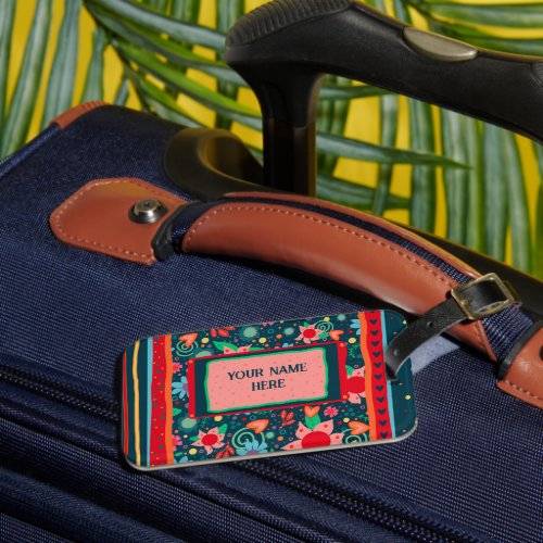 Cute Personalized Name Inspirivity Floral Stripe  Luggage Tag