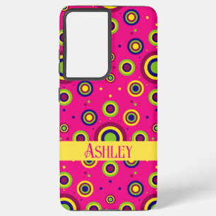 Cute Personalized Name Magenta Abstract Samsung Galaxy S21 Ultra Case