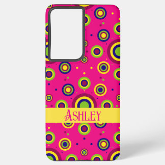 Cute Personalized Name Magenta Abstract Samsung Galaxy S21 Ultra Case