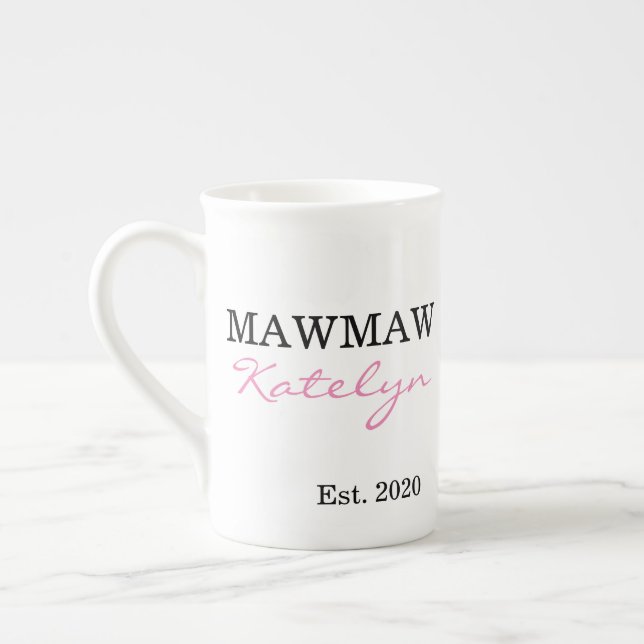 Cute Personalized Name Mawmaw Year Established Bone China Mug (Left)