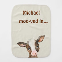 Cute Personalized Name Moo-ved In Cow Burp Cloth