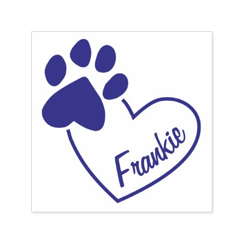 Cute Personalized Name Paw Print on Heart Stamp