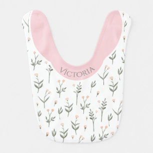 Cute Personalized Name Pink Floral Pattern Baby Bib