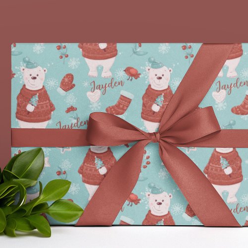 Cute Personalized Name Polar Bear Wrapping Paper