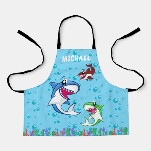 Cute Personalized Name Shark Ocean Sea Animals Kid Apron