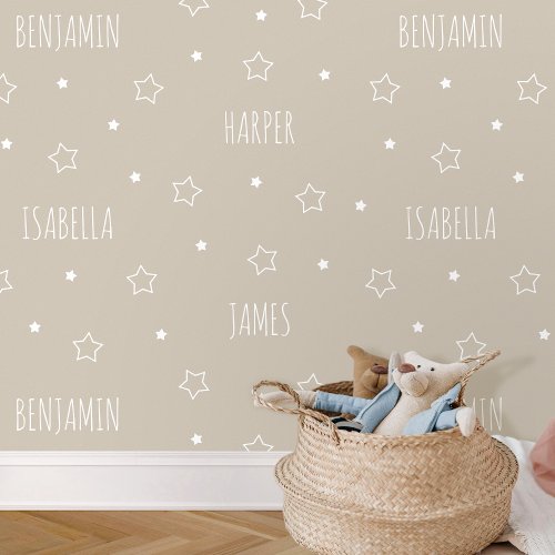 Cute Personalized Name Star Beige Kids Nursery Wallpaper