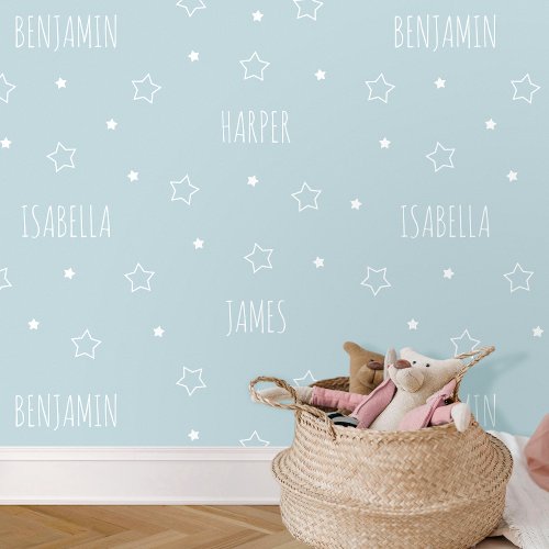 Cute Personalized Name Star Blue Kids Nursery Wallpaper