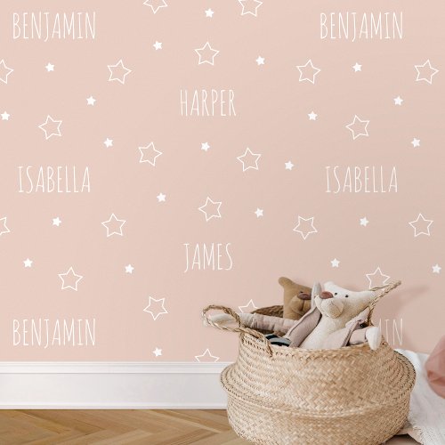 Cute Personalized Name Star Dusty Peach Nursery Wallpaper