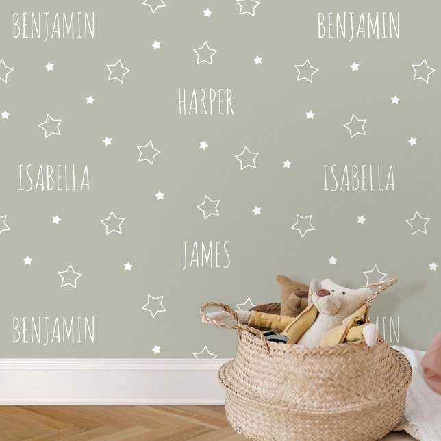 Cute Personalized Name Star Green Kids Nursery Wallpaper (Creator Uploaded)