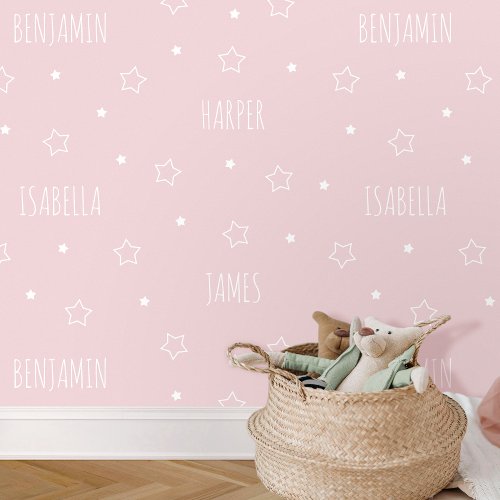Cute Personalized Name Star Pink Kids Nursery Wallpaper
