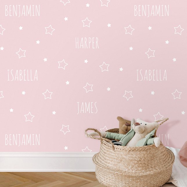 Cute Personalized Name Star Pink Kids Nursery Wallpaper (Creator Uploaded)