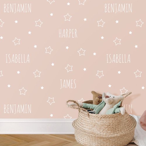 Cute Personalized Name Star Pink Peach Nursery Wallpaper