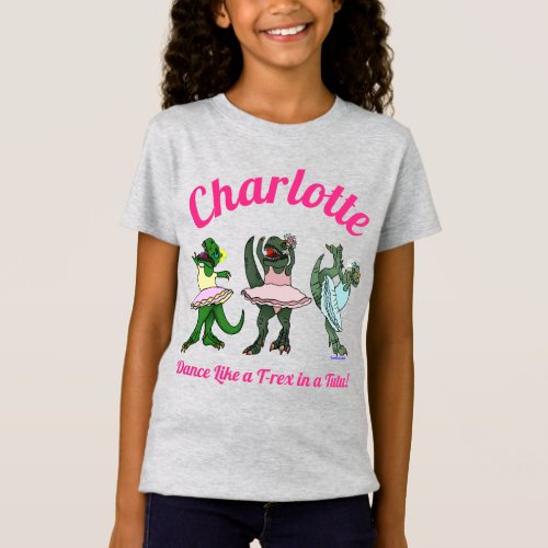 Cute Personalized Name T Rex Dinosaur Ballerinas T_Shirt