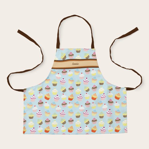 Cute Personalized Name with Cupcake Print Apron