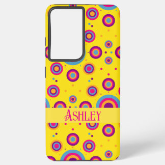 Cute Personalized Name Yellow Abstract Samsung Galaxy S21 Ultra Case
