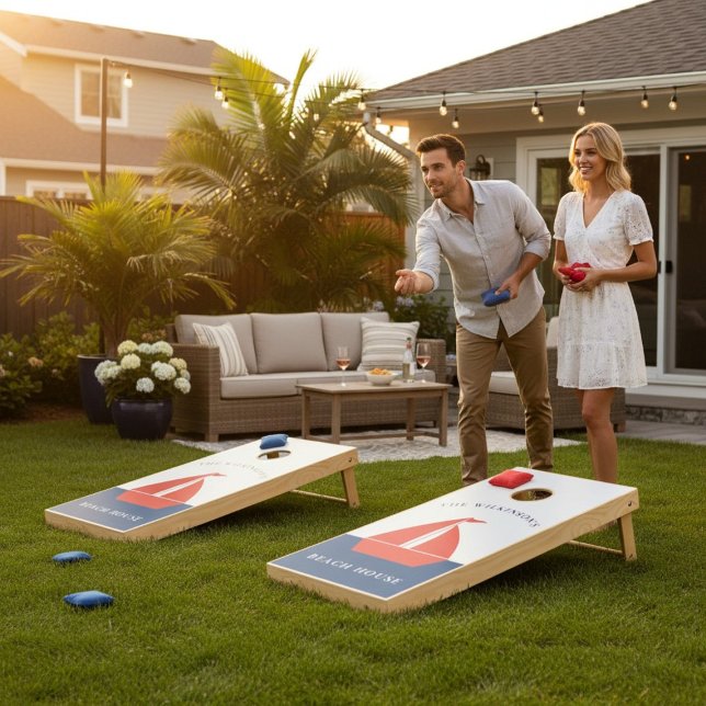Cute personalized nautical summer home cornhole set (Creator Uploaded)