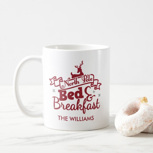 Cute Personalized North Pole Christmas Coffee Mug (With Donut)