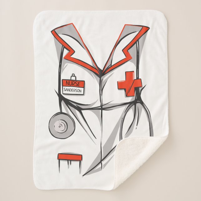 Cute Personalized Nurse Scrubs Outfit Name Sherpa Blanket (Front)