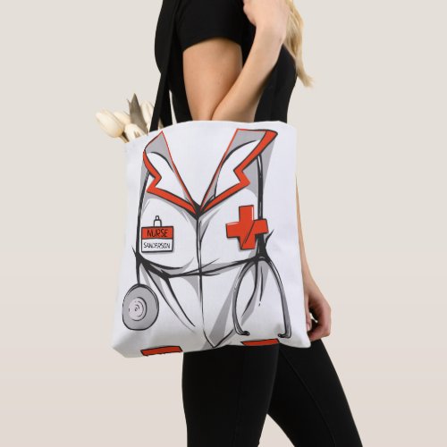 Cute Personalized Nurse Scrubs Outfit Name Tote Bag