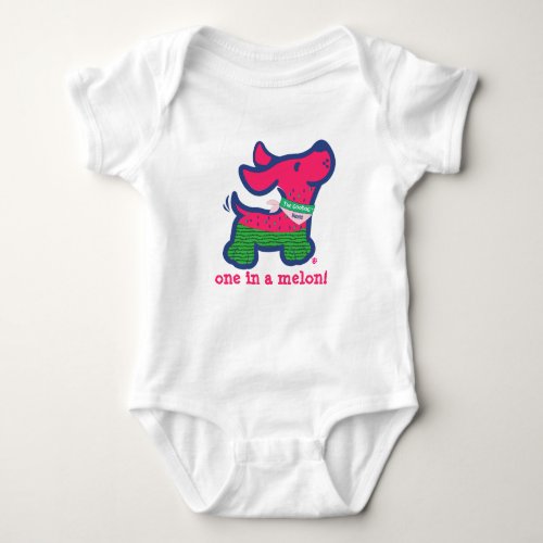 Cute Personalized One In A Melon Dog Silhouette Baby Bodysuit