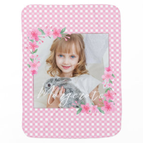 Cute Personalized one Photo Pink  Baby Blanket