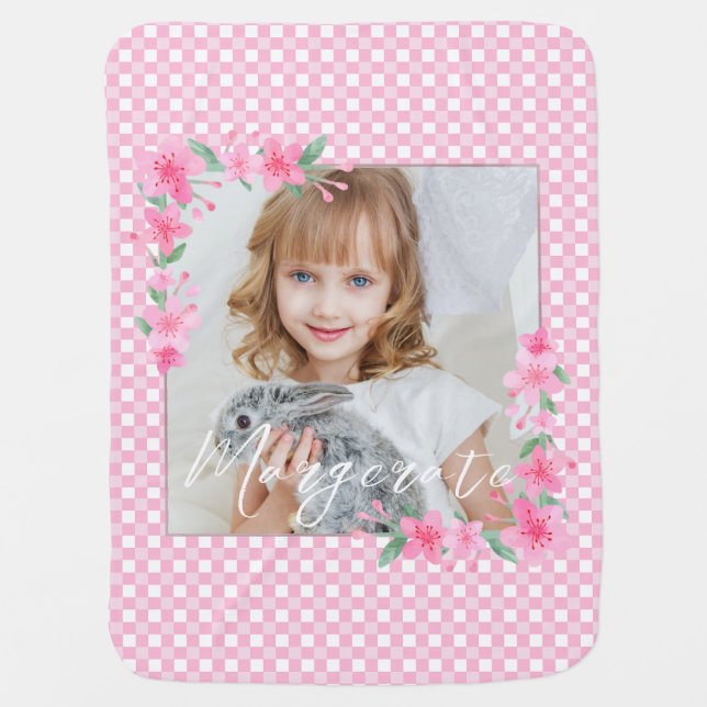 Cute Personalized one Photo Pink  Baby Blanket (Front)