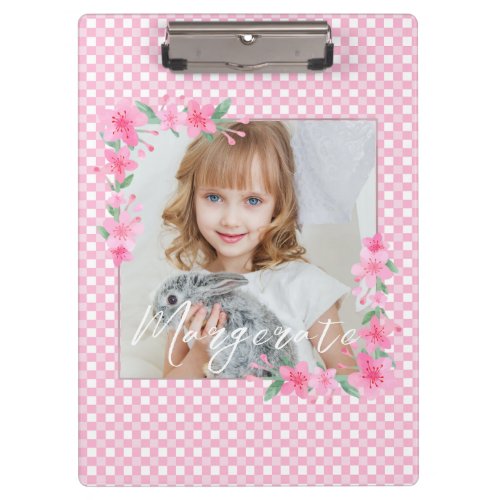 Cute Personalized one Photo Pink  Clipboard
