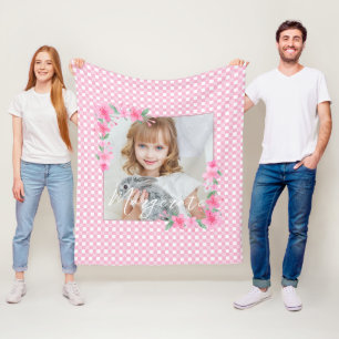 Cute Personalized one Photo Pink  Fleece Blanket