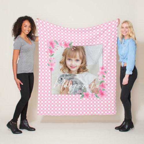 Cute Personalized one Photo Pink  Fleece Blanket