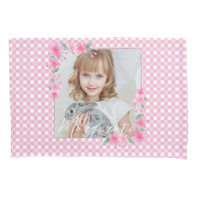 Cute Personalized one Photo Pink  Pillow Case (Front)