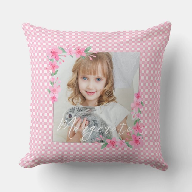 Cute Personalized one Photo Pink  Throw Pillow (Front)