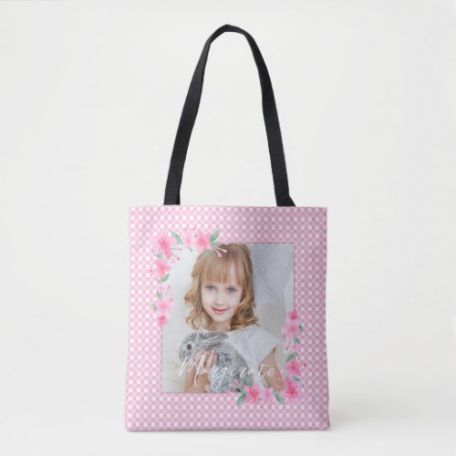 Cute Personalized one Photo Pink  Tote Bag