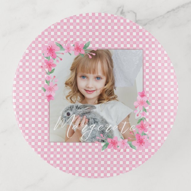 Cute Personalized one Photo Pink  Trinket Tray (Front)