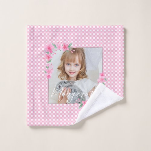 Cute Personalized one Photo Pink  Wash Cloth