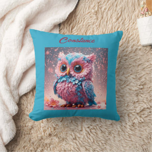 Cute Personalized Owl in pastels Throw Pillow