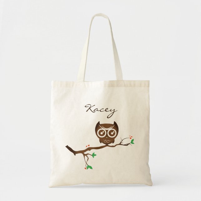 Cute Personalized Owl Tote Bag (Front)