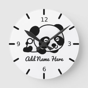 Cute Personalized Panda Round Clock