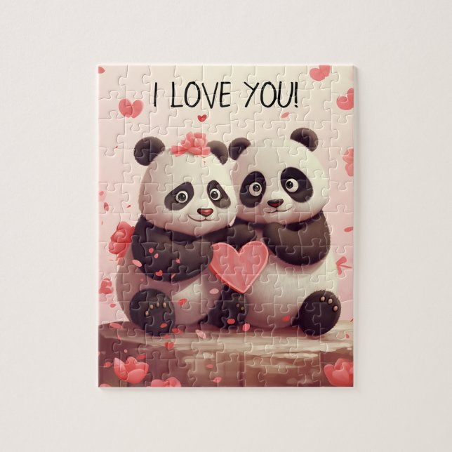 Cute Personalized Panda Valentine Jigsaw Puzzle (Vertical)