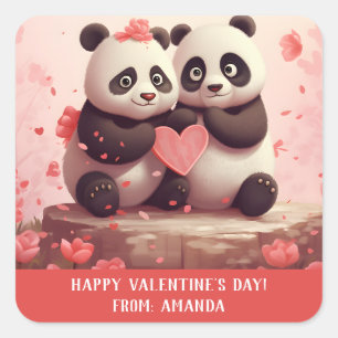 Cute Personalized Panda Valentine Square Sticker