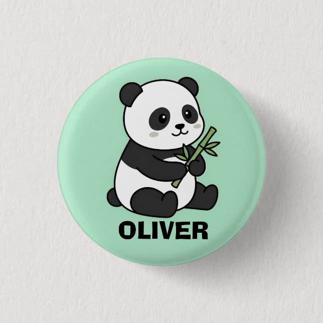 Cute Personalized Panda with Bamboo Kids  Button (Front)
