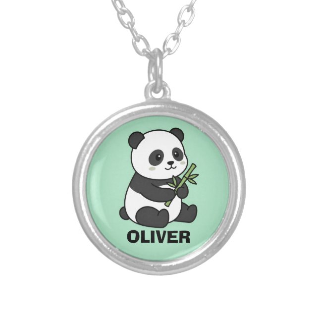 Cute Personalized Panda with Bamboo Kids Necklace (Front)