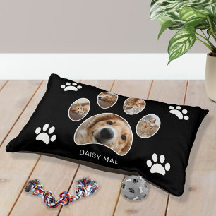 Cute Personalized Paw Print Name Photo Collage Pet Bed