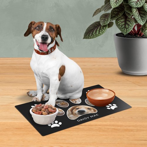 Cute Personalized Paw Print Name Photo Collage Placemat