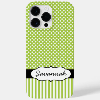 Cute Personalized Peapod Lime Stripe and Polka Dot Case-Mate iPhone 14 Pro Max Case