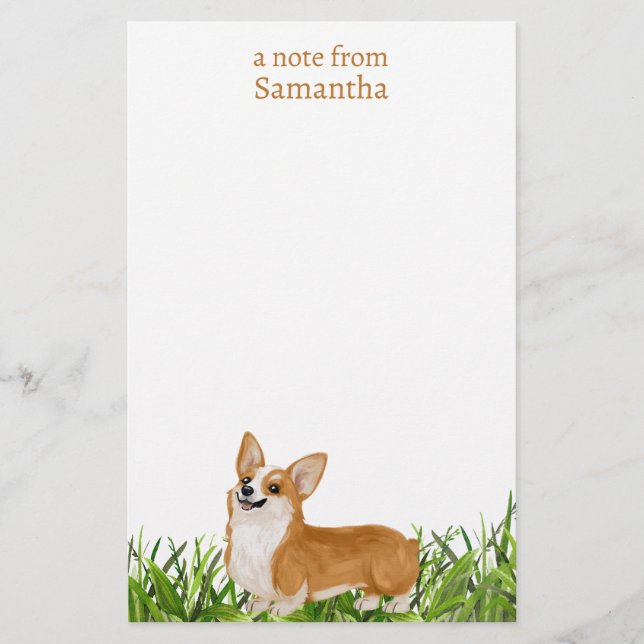 Cute Personalized Pembroke Corgi Dog Stationery (Front)