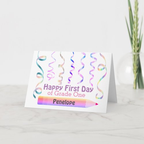 Cute Personalized Pencil First Day of Grade One Card
