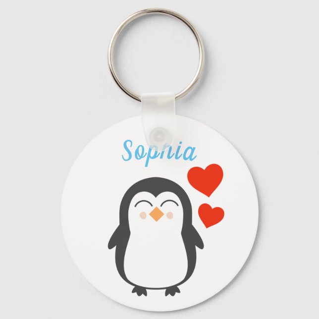 Cute Personalized Penguin  Keychain (Front)
