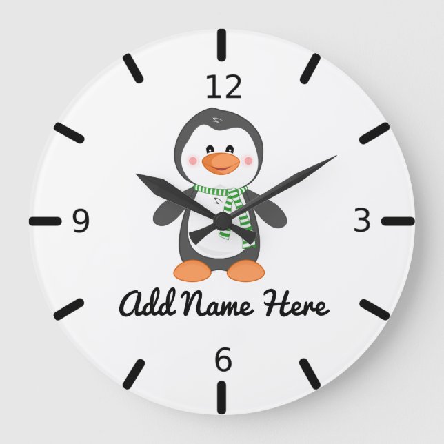 Cute Personalized Penguin Large Clock (Front)
